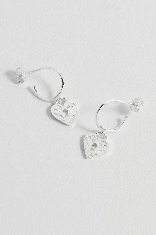 Engraved Heart Padlock Hoop Earrings