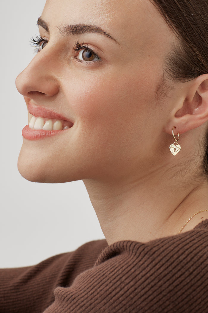 Engraved Heart Padlock Hoop Earrings