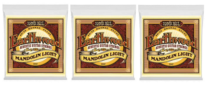 Ernie Ball 2067 Earthwood Mandolin Strings Light Bronze Loop End 9-34 (3-Pack)