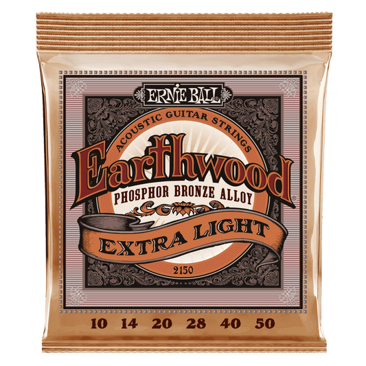 Ernie Ball 2150 Earthwood Acoustic Guitar Strings Phosphor Bronze Extra Light 10-50