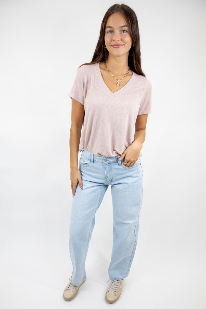 Everyday Hacci V Neck Tee Dusty Rose