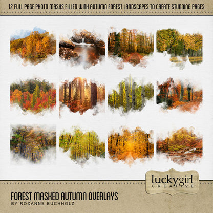 Be inspired by the beautiful colors of the forest with these beautiful masked autumn overlays by Lucky Girl Creative digital art filled with scenic fall landscapes. With transparent edges, these masked photographs blend seamlessly into any background paper and make the perfect backdrop for& photos of nature, the outdoors, and even autumn, fall, and Thanksgiving.