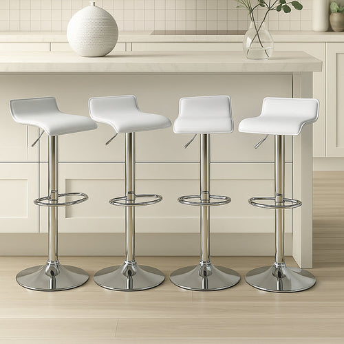 Four Craig Bar Stools Gas Lift Chrome White by Urban Style