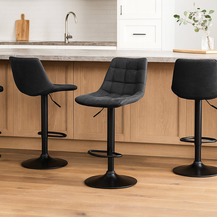 Four Harry Bar Stools Gas Lift Black Metal Black PU by Urban Style