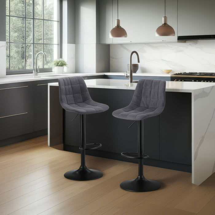 Four Harry Bar Stools Gas Lift Black Metal Grey PU by Urban Style