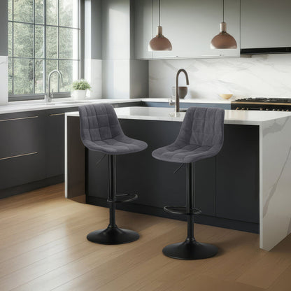 Four Harry Bar Stools Gas Lift Black Metal Grey PU by Urban Style