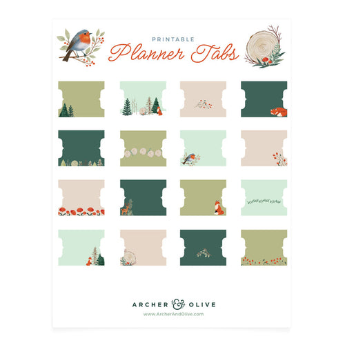 Fox in Winter Woods Printable Planner Tabs - Archer and Olive