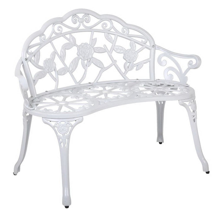 Gardeon Outdoor Garden Bench Seat 100cm Cast Aluminium Outdoor Patio Chair Vintage White -Home Living Store - -