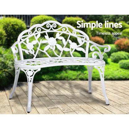 Gardeon Outdoor Garden Bench Seat 100cm Cast Aluminium Outdoor Patio Chair Vintage White -Home Living Store - -