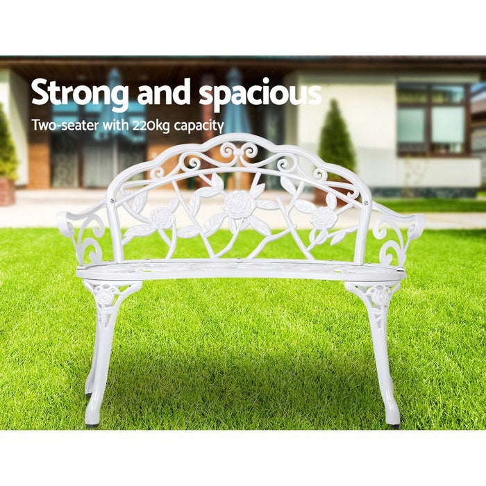 Gardeon Outdoor Garden Bench Seat 100cm Cast Aluminium Outdoor Patio Chair Vintage White -Home Living Store - -