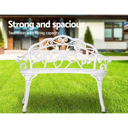 Gardeon Outdoor Garden Bench Seat 100cm Cast Aluminium Outdoor Patio Chair Vintage White -Home Living Store - -