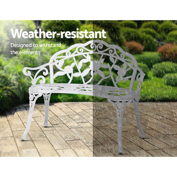 Gardeon Outdoor Garden Bench Seat 100cm Cast Aluminium Outdoor Patio Chair Vintage White -Home Living Store - -
