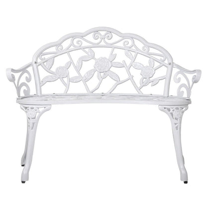 Gardeon Outdoor Garden Bench Seat 100cm Cast Aluminium Outdoor Patio Chair Vintage White -Home Living Store - -