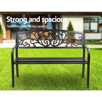 Gardeon Outdoor Garden Bench Seat Steel Outdoor Furniture 3 Seater Park Black -Home Living Store - -