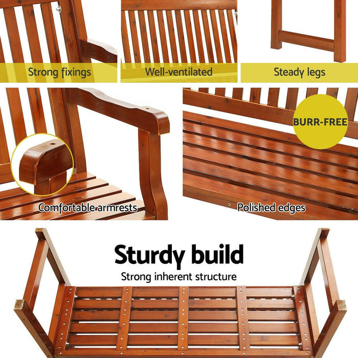 Gardeon Outdoor Garden Bench Wooden 2 Seater Lounge Chair Patio Furniture Brown -Home Living Store - -