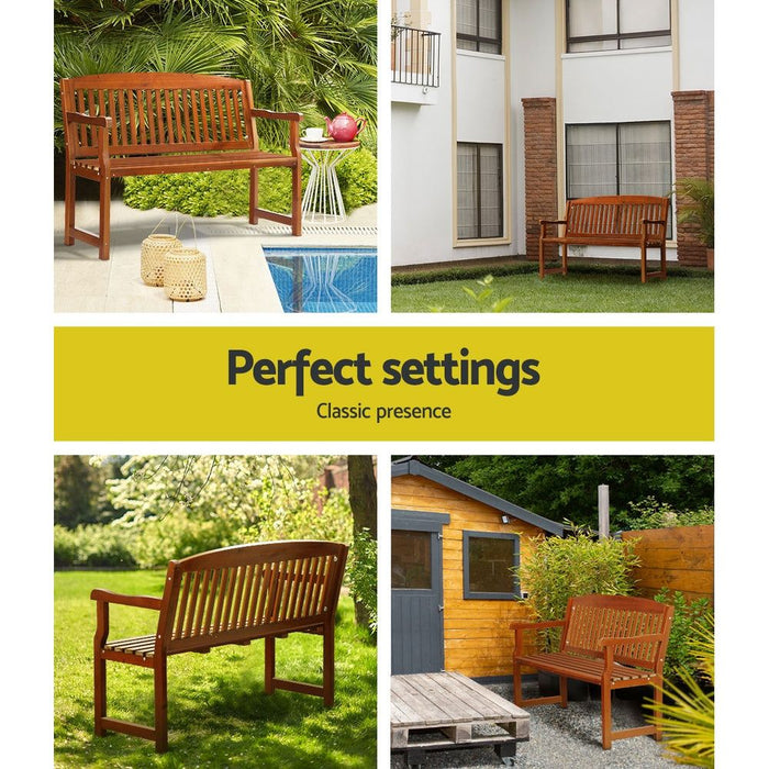 Gardeon Outdoor Garden Bench Wooden 2 Seater Lounge Chair Patio Furniture Brown -Home Living Store - -
