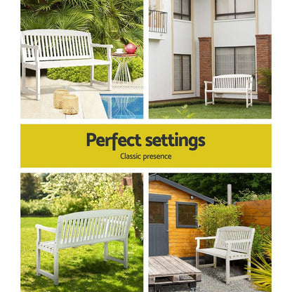 Gardeon Outdoor Garden Bench Wooden 2 Seater Lounge Chair Patio Furniture White -Home Living Store - -