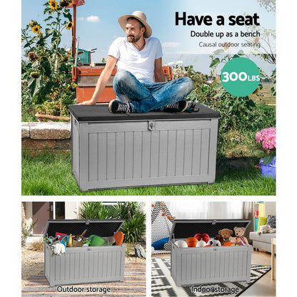 Gardeon Outdoor Storage Box 190L Container Lockable Garden Bench Tool Shed Black -Home Living Store - -