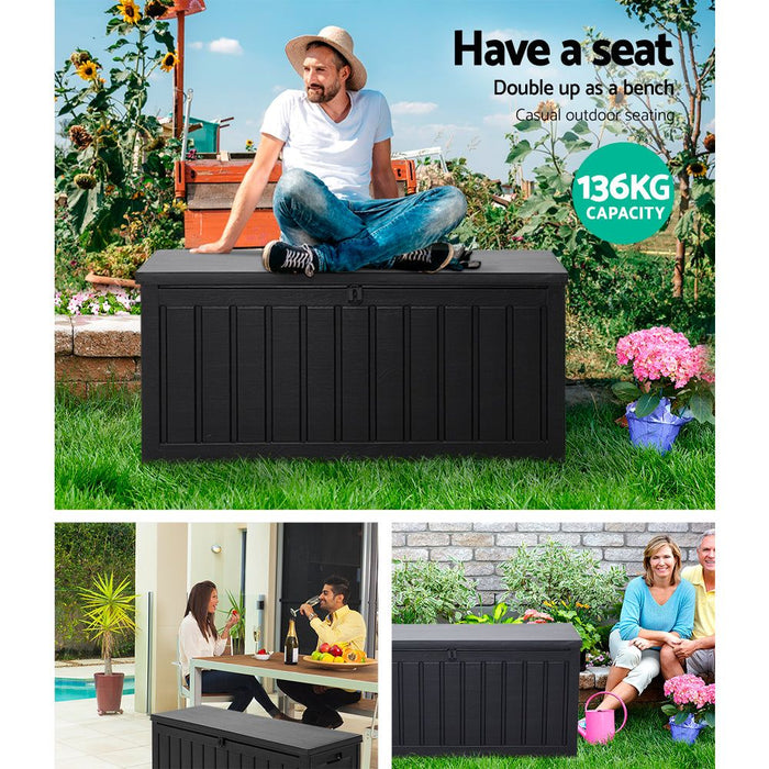 Gardeon Outdoor Storage Box 240L Container Lockable Garden Bench Tool Shed Black -Home Living Store - -