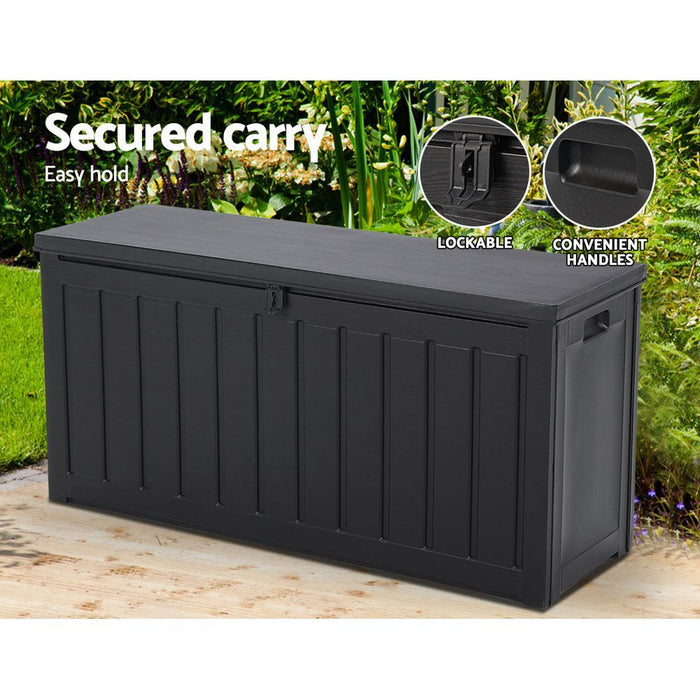Gardeon Outdoor Storage Box 240L Container Lockable Garden Bench Tool Shed Black -Home Living Store - -