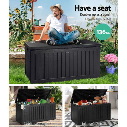 Gardeon Outdoor Storage Box 270L Container Lockable Garden Bench Tool Shed Black -Home Living Store - -