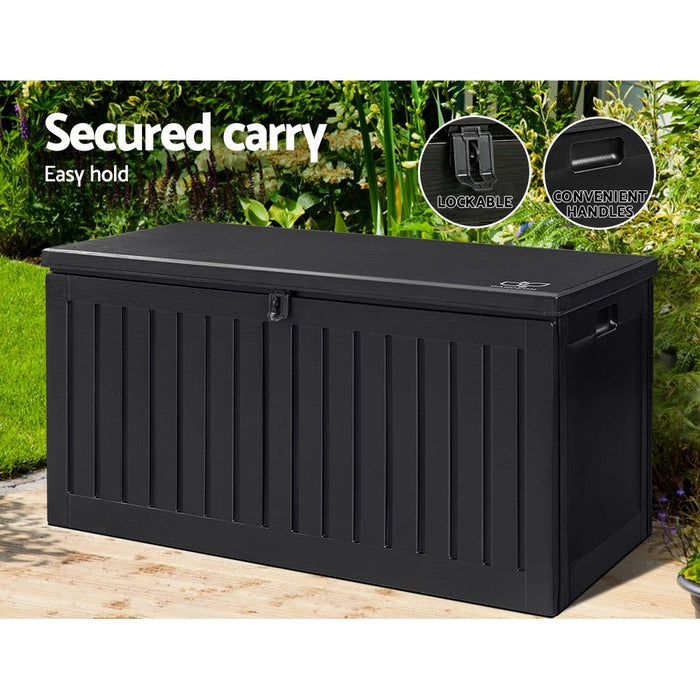 Gardeon Outdoor Storage Box 270L Container Lockable Garden Bench Tool Shed Black -Home Living Store - -