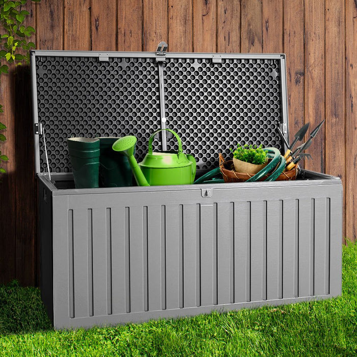 Gardeon Outdoor Storage Box 270L Container Lockable Garden Bench Tool Shed Grey -Home Living Store - -