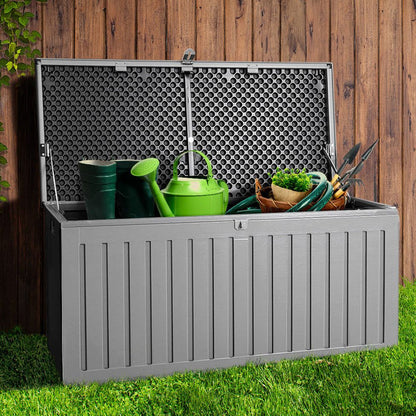 Gardeon Outdoor Storage Box 270L Container Lockable Garden Bench Tool Shed Grey -Home Living Store - -