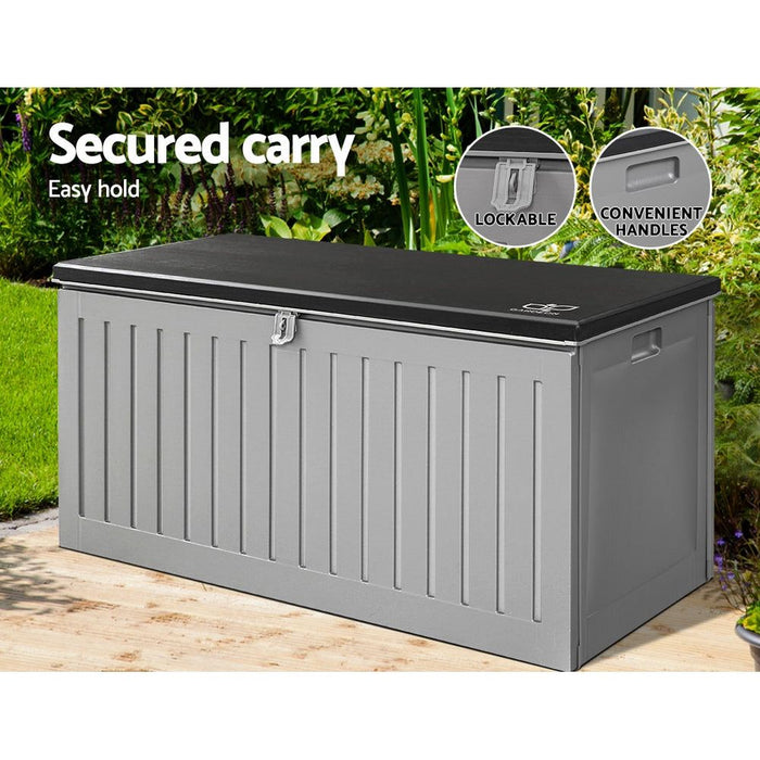 Gardeon Outdoor Storage Box 270L Container Lockable Garden Bench Tool Shed Grey -Home Living Store - -