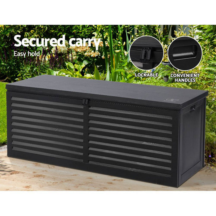 Gardeon Outdoor Storage Box 390L Container Lockable Garden Bench Shed Tools Toy All Black -Home Living Store - -