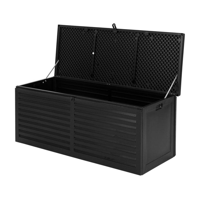 Gardeon Outdoor Storage Box 390L Container Lockable Garden Bench Shed Tools Toy All Black -Home Living Store - -