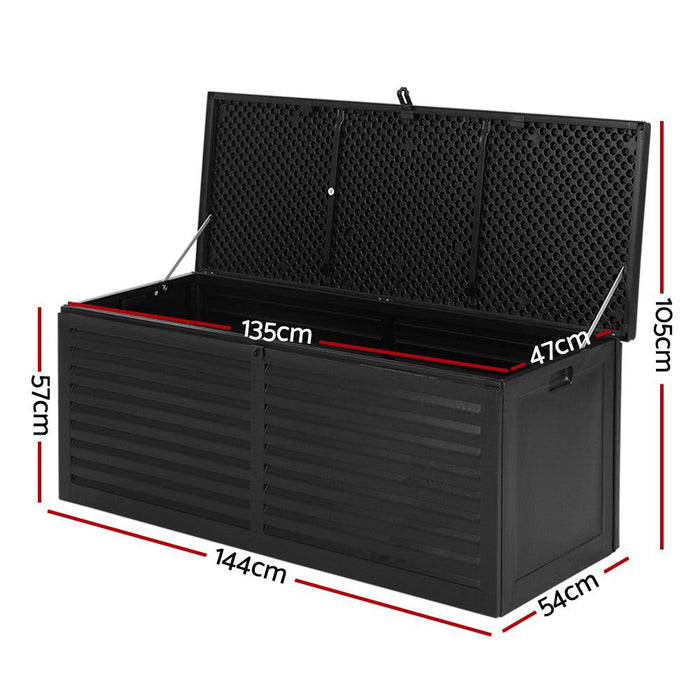 Gardeon Outdoor Storage Box 390L Container Lockable Garden Bench Shed Tools Toy All Black -Home Living Store - -
