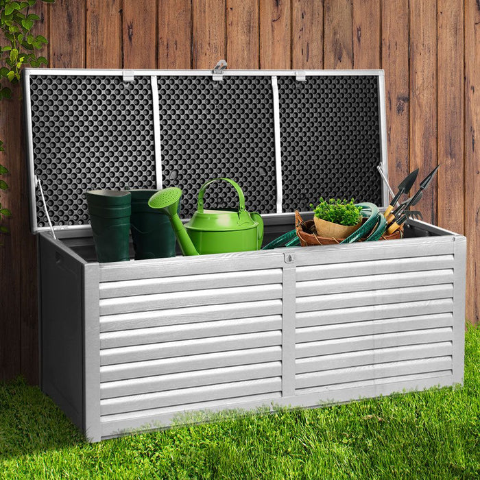Gardeon Outdoor Storage Box 390L Container Lockable Garden Bench Tools Toy Shed Black -Home Living Store - -
