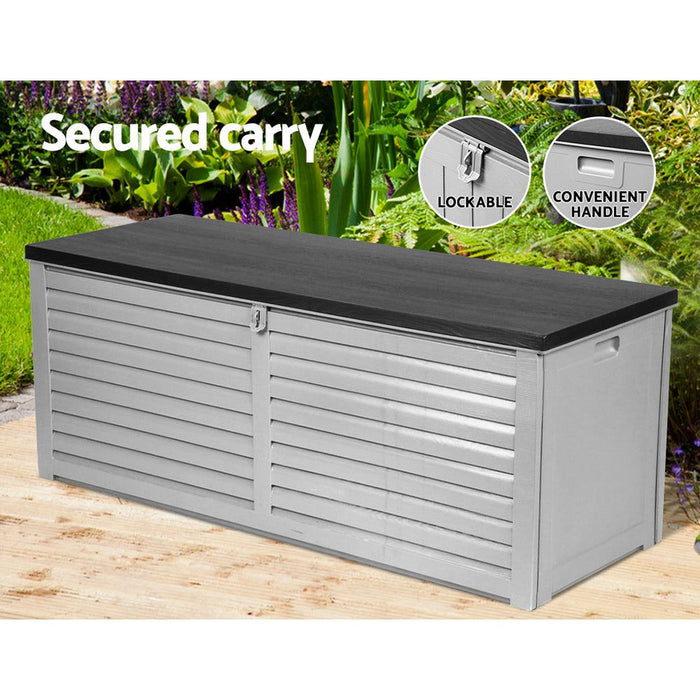 Gardeon Outdoor Storage Box 390L Container Lockable Garden Bench Tools Toy Shed Black -Home Living Store - -