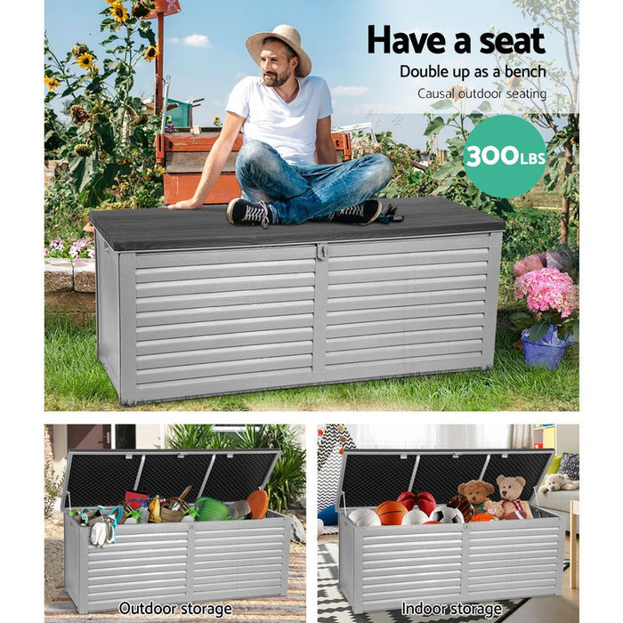 Gardeon Outdoor Storage Box 390L Container Lockable Garden Bench Tools Toy Shed Black -Home Living Store - -