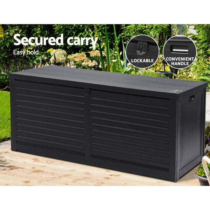 Gardeon Outdoor Storage Box 490L Container Lockable Garden Bench Shed Tools Toy All Black -Home Living Store - -