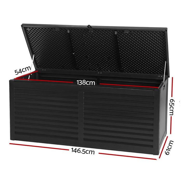 Gardeon Outdoor Storage Box 490L Container Lockable Garden Bench Shed Tools Toy All Black -Home Living Store - -