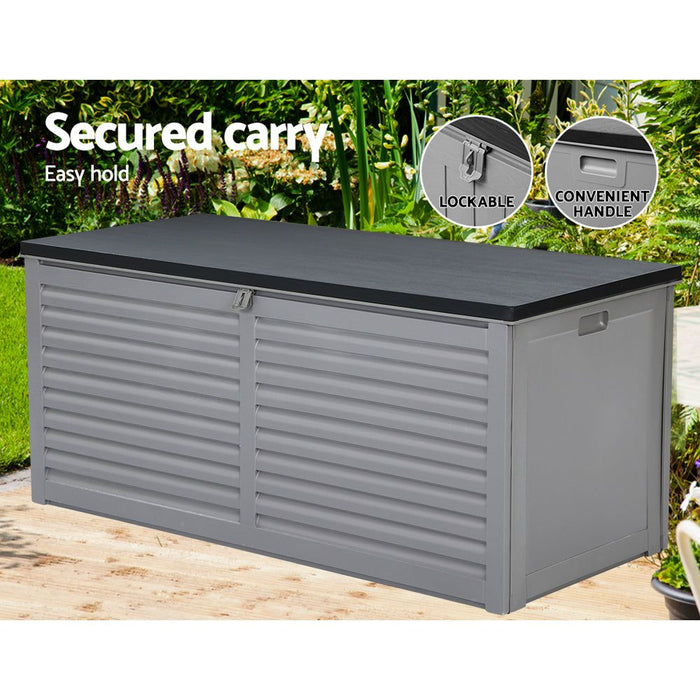 Gardeon Outdoor Storage Box 490L Container Lockable Garden Bench Tools Toy Shed Black -Home Living Store - -