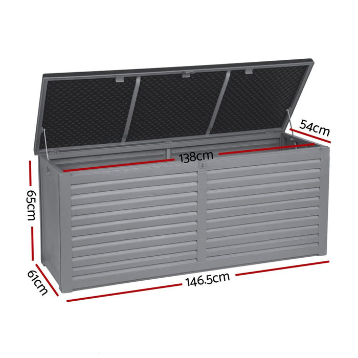 Gardeon Outdoor Storage Box 490L Container Lockable Garden Bench Tools Toy Shed Black -Home Living Store - -