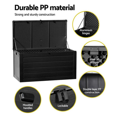 Gardeon Outdoor Storage Box 680L Container Lockable Garden Bench Shed Tool All Black -Home Living Store - -
