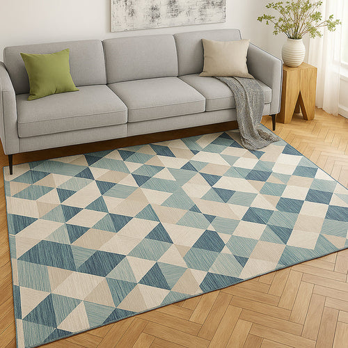 Geometric Printed Microfibre Rug - Blue | 160 x 240cm by Urban Style