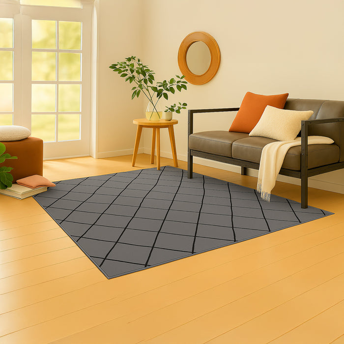 Geometric Printed Microfibre Rug - Grey/Black | 160 x 240cm by Urban Style