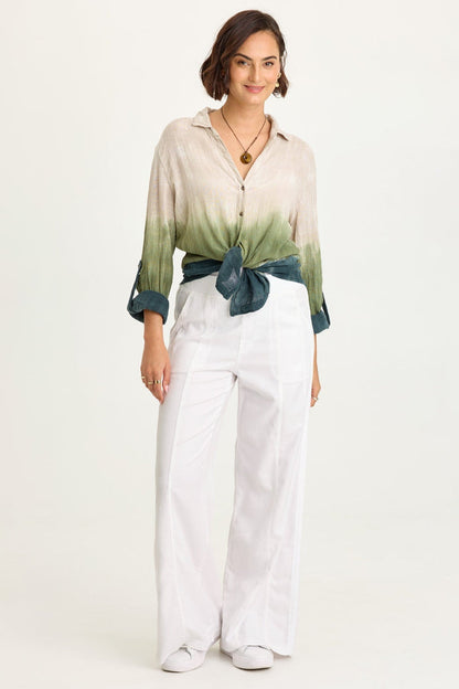 Wearables Porter Gauze Curved Hem Button-Up Top