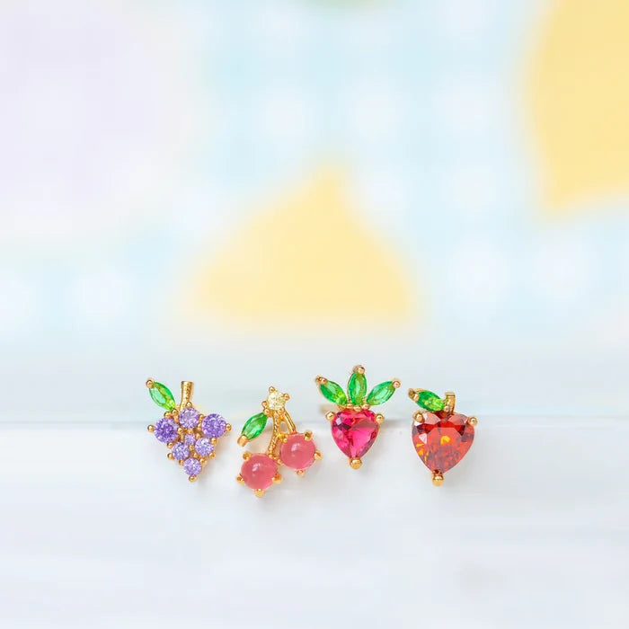 Girls Crew Fruit Basket Stud Set, Gold
