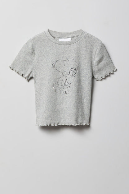 Girls Peanuts Snoopy Rhinestone Ribbed T-Shirt