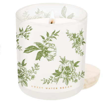 Green Delft Soy Candle - White Translucent Tinted Glass Jar - 12 oz (Lavender and Sage) - Sweet Water Decor - Candles
