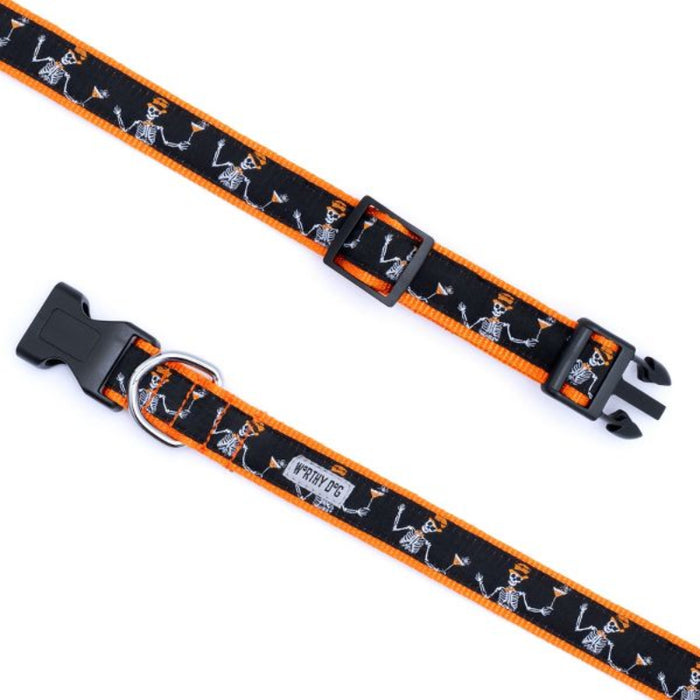 Halloween BOO-SY Skeletons Black & Orange Spooky Dog Collar