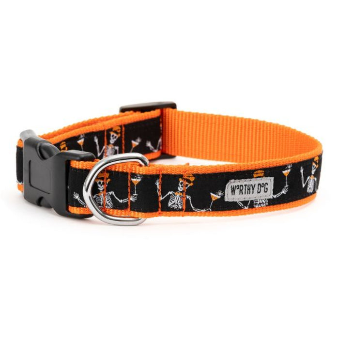 Halloween BOO-SY Skeletons Black & Orange Spooky Dog Collar