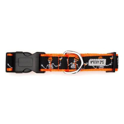 Halloween BOO-SY Skeletons Black & Orange Spooky Dog Collar