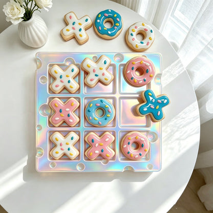 Handmade Cut Donut Tic Tac Toe Resin Mold Set【A cheese-shaped board+donut-inspired game pieces】